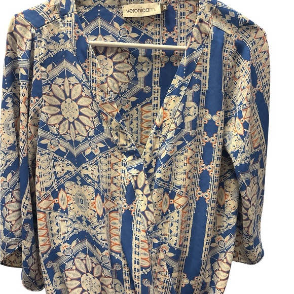 Veronica M Geometric Blue and Orange Blouse - Picture 1 of 4